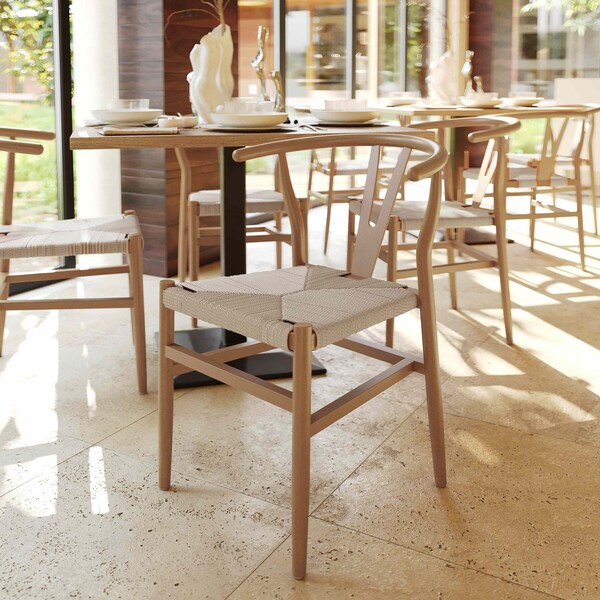 Flash Furniture Logan Wishbone Style Wood and Kraft Paper Stackable Dining Chair with Oak/Natural Finish - ZH-8101YS-OAK-NAT-GG
