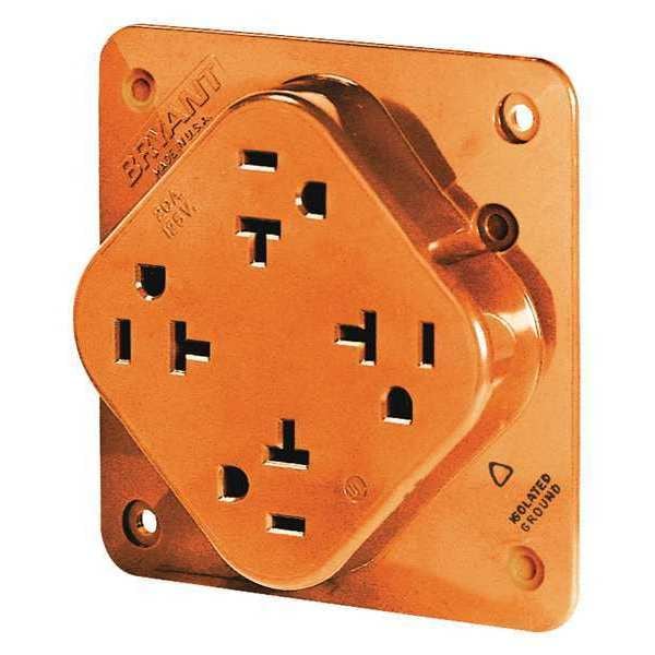 Zoro Select Receptacle, 20 A Amps, 125V AC, Flush Mount, Quad Outlet, 5-20R, Orange - 21254IGO