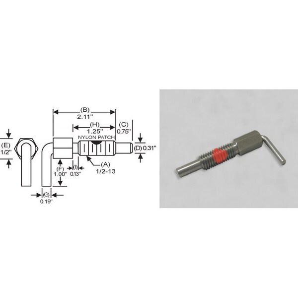 S & W Manufacturing L-Handle Lock, Nose P, 1/2-13", 1.25" - SLNW-5