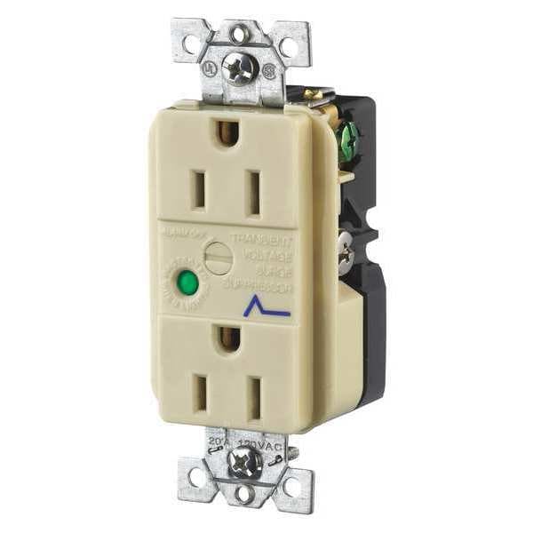 Zoro Select Receptacle, 15 A Amps, 125V AC, Flush Mount, Decorator Duplex Outlet, 5-15R, Ivory - SP52IA