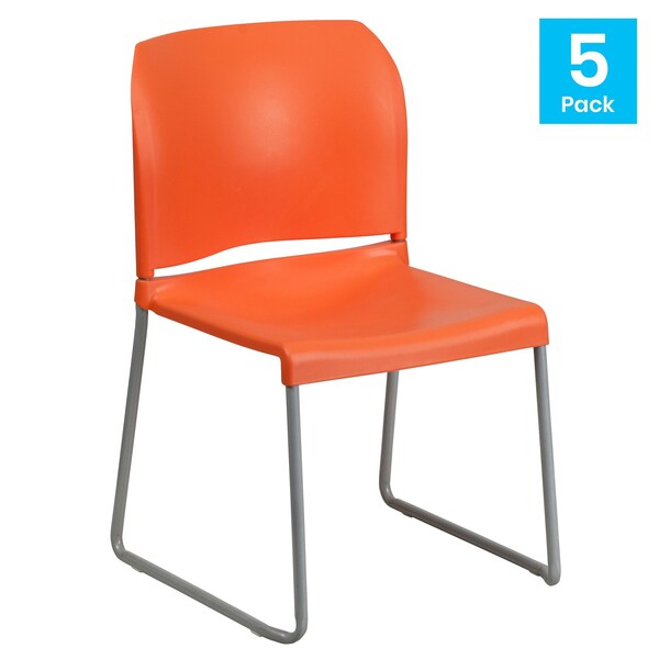 Flash Furniture Org Plastic Sled Stack Chair - 5-RUT-238A-OR-GG