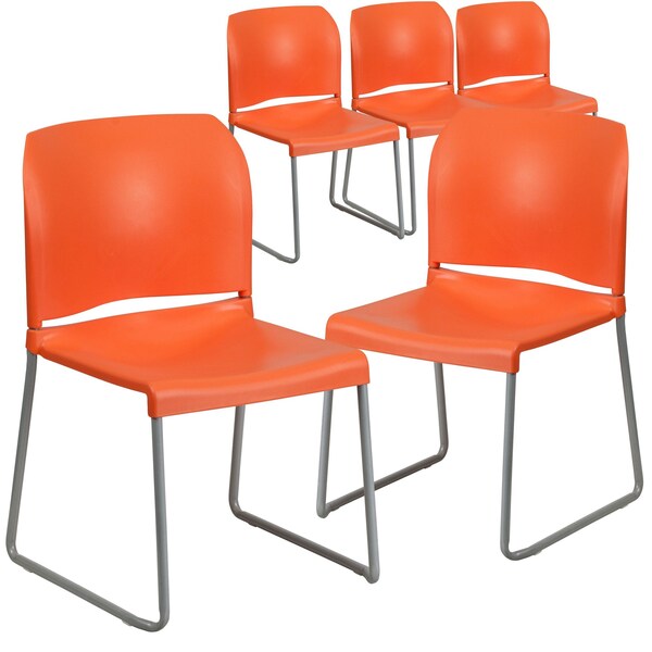 Flash Furniture Org Plastic Sled Stack Chair - 5-RUT-238A-OR-GG