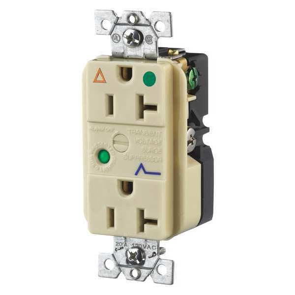 Zoro Select Receptacle, 20 A Amps, 125V AC, Flush Mount, Decorator Duplex Outlet, 5-20R, Ivory - SP83IGIA