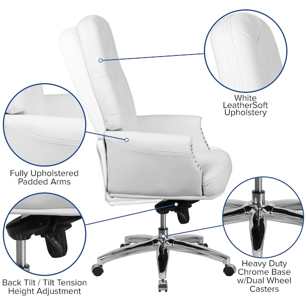Flash Furniture Executive Chair Fixed Arms, 21" to 23-1/4" Height, Foam, White - BT-90269H-WH-GG
