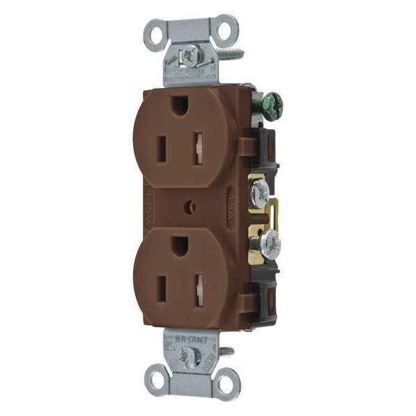 Zoro Select Receptacle, 15 A Amps, 125V AC, Flush Mount, Standard Duplex Outlet, 5-15R, Brown - CBRS15WR