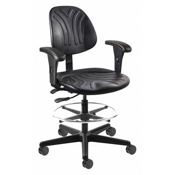 Bevco Drafting Chair Drafting Chair, Adjustable Arms, 21" to 31" Height, Polyurethane, Black - 7501D-AA-3750S/5