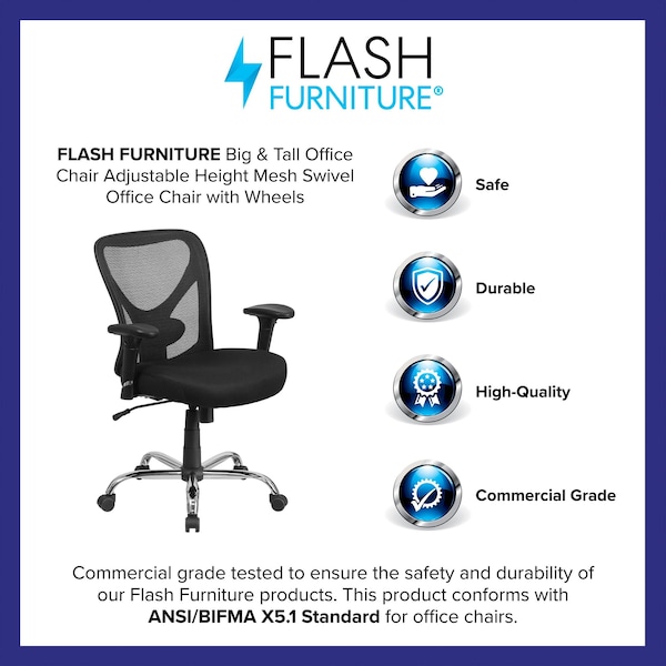 Flash Furniture Contemporary Office Chair, Black Seat, Black Back, 29 in W 26" L 42-1/4" H, Adjustable Padded - GO-2032-GG