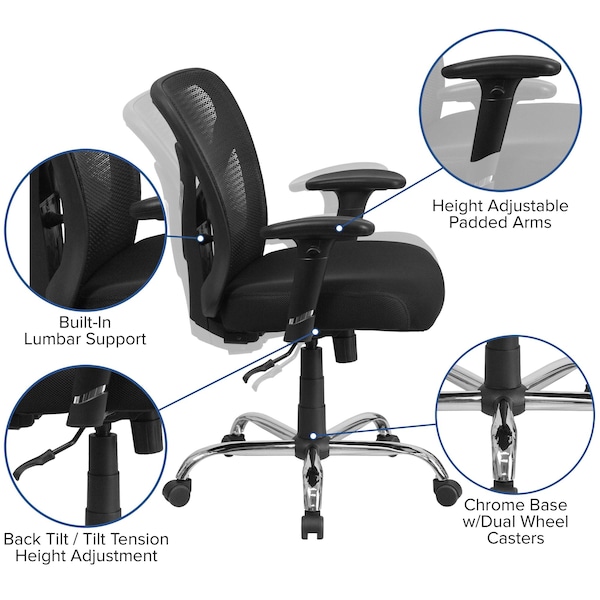 Flash Furniture Contemporary Office Chair, Black Seat, Black Back, 29 in W 26" L 42-1/4" H, Adjustable Padded - GO-2032-GG