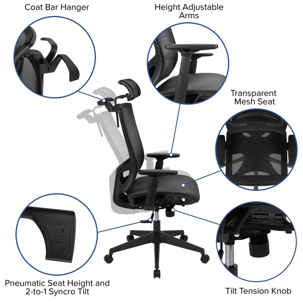 Flash Furniture Office Chair, Mesh, Black - H-2809-1KY-BK-GG