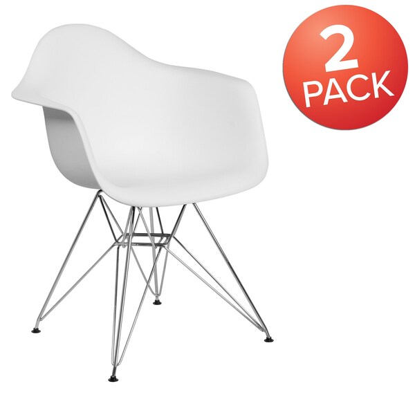 Flash Furniture 2 Pack Alonza Series White Plastic Chair with Chrome Base - 2-FH-132-CPP1-WH-GG