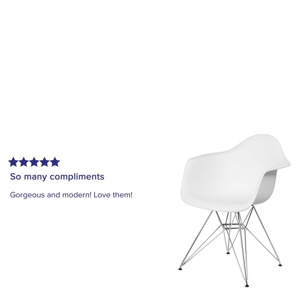 Flash Furniture 2 Pack Alonza Series White Plastic Chair with Chrome Base - 2-FH-132-CPP1-WH-GG