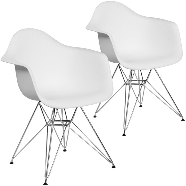 Flash Furniture 2 Pack Alonza Series White Plastic Chair with Chrome Base - 2-FH-132-CPP1-WH-GG