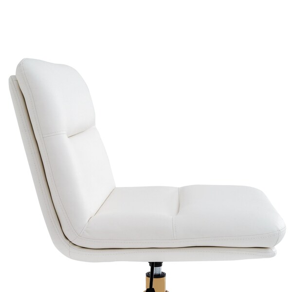 Flash Furniture Chloe Mid-Back White Padded LeatherSoft Armless Chair w/Wheels, Swivel Function, and Gold Frame - CH-232174-1-WH-GLD-GG
