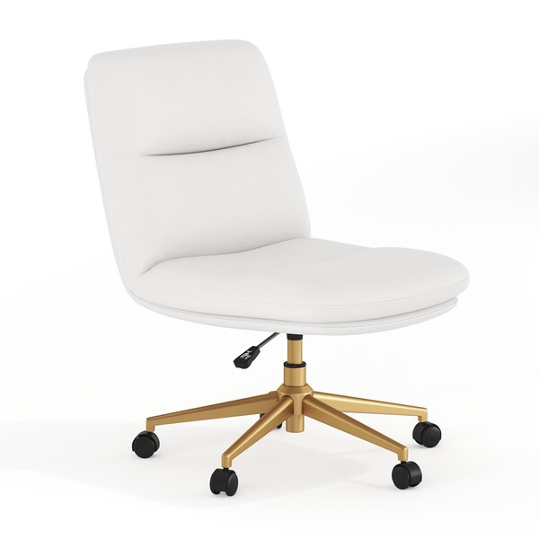 Flash Furniture Chloe Mid-Back White Padded LeatherSoft Armless Chair w/Wheels, Swivel Function, and Gold Frame - CH-232174-1-WH-GLD-GG