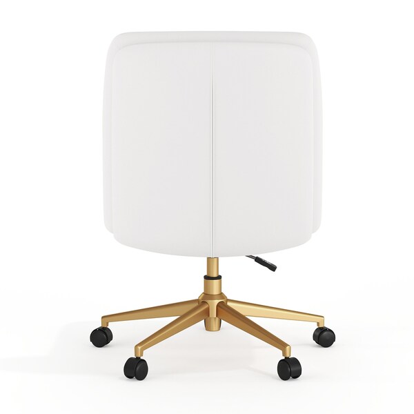 Flash Furniture Chloe Mid-Back White Padded LeatherSoft Armless Chair w/Wheels, Swivel Function, and Gold Frame - CH-232174-1-WH-GLD-GG