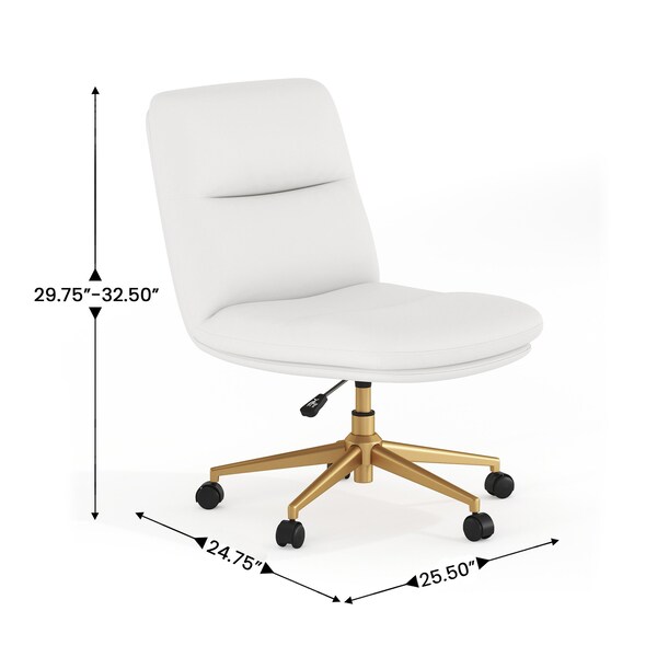 Flash Furniture Chloe Mid-Back White Padded LeatherSoft Armless Chair w/Wheels, Swivel Function, and Gold Frame - CH-232174-1-WH-GLD-GG