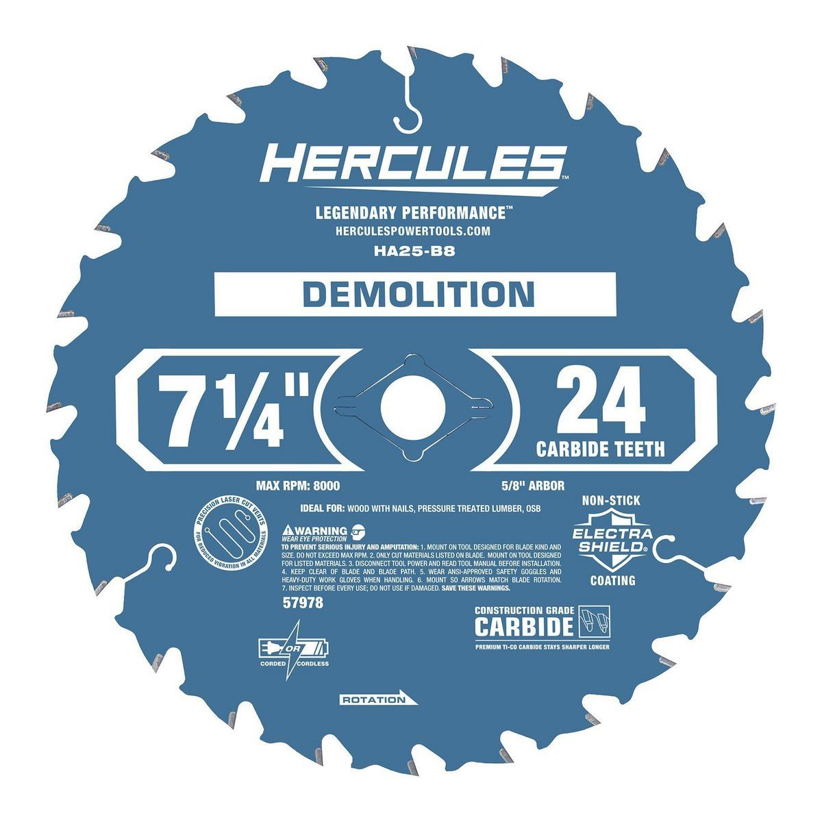 Hércules 7-1/4 pulgadas, 24T hoja para sierra de demolición y sierra circular - 57978