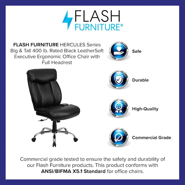 Flash Furniture Executive Chair, Black Seat, Leather Back - GO-1235-BK-LEA-GG