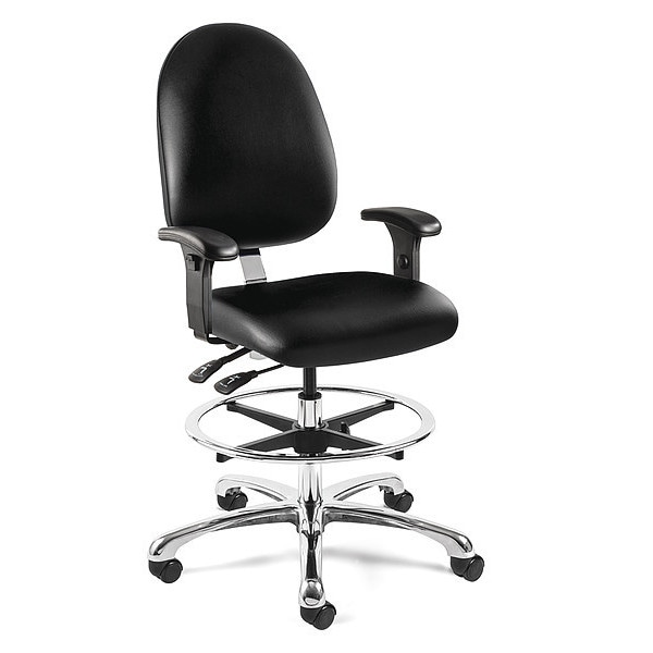 Bevco Black Vinyl Chair w/ tilt, 22-32" St Ht., Casters & Arms - 9551L-S-BKV-3850S/5-A5