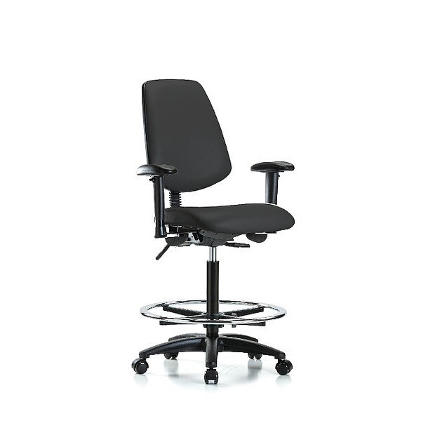 Blue Ridge Ergonomics High Bench Chair Adjustable Arms, 26" to 35" Height, Vinyl, Black - BR-VHBCH-MB-RG-T0-A1-CF-RC-8540