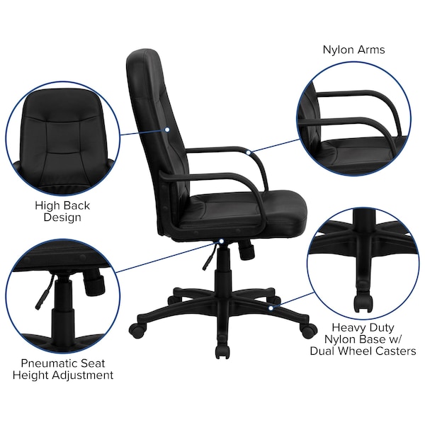 Flash Furniture Contemporary Chair High Back Exec Chair w/Arms, Black, 17" to 21" Height, Vinyl, Black - H8021-GG