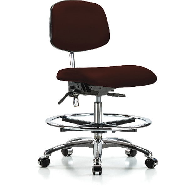 Blue Ridge Ergonomics Clean Room Chair Med Ben Chair, Vin, Chr, CF, Cast, Burg, CL100, No Arms, 22" to 29" Height, Vinyl - BR-NCR-VMBCH-CR-T0-A0-CF-CC-8569