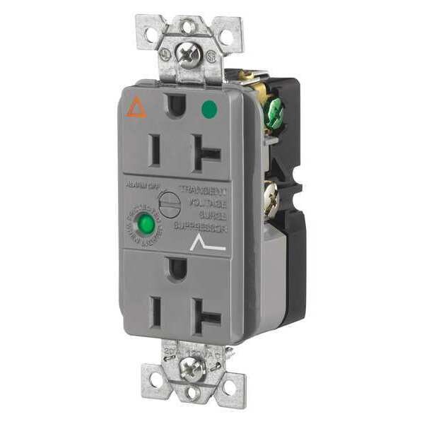 Zoro Select Receptacle, 20 A Amps, 125V AC, Flush Mount, Decorator Duplex Outlet, 5-20R, Gray - SP83IGGYA