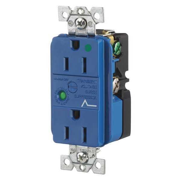 Zoro Select Receptacle, 15 A Amps, 125V AC, Flush Mount, Decorator Duplex Outlet, 5-15R, Blue - SP82A