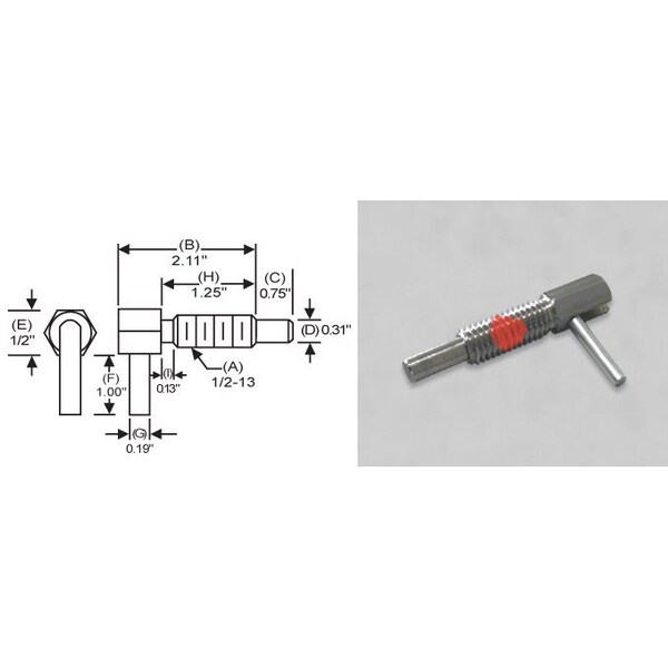 S & W Manufacturing L-Handle Lock, Nose P, 1/2-13", 1.25" - SLLW-5