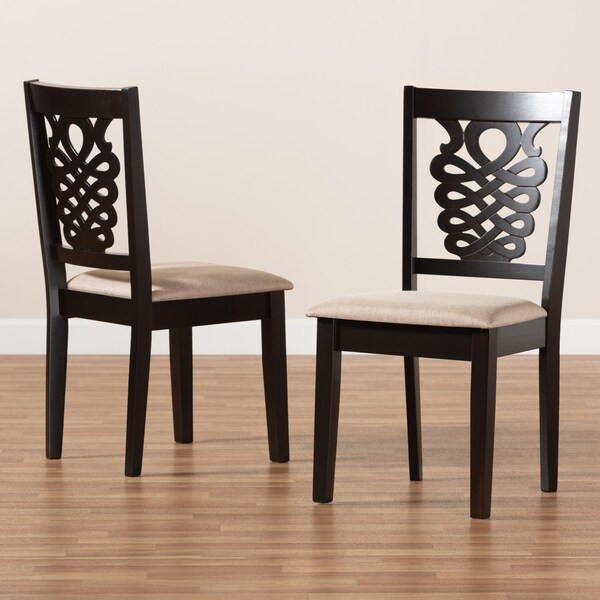 Baxton Studio Gervais Modern and Contemporary Sand Fabric and Dark Brown Finished Wood 2-Piece Dining Chair Set - 176-11382-ZORO