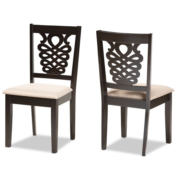 Baxton Studio Gervais Modern and Contemporary Sand Fabric and Dark Brown Finished Wood 2-Piece Dining Chair Set - 176-11382-ZORO