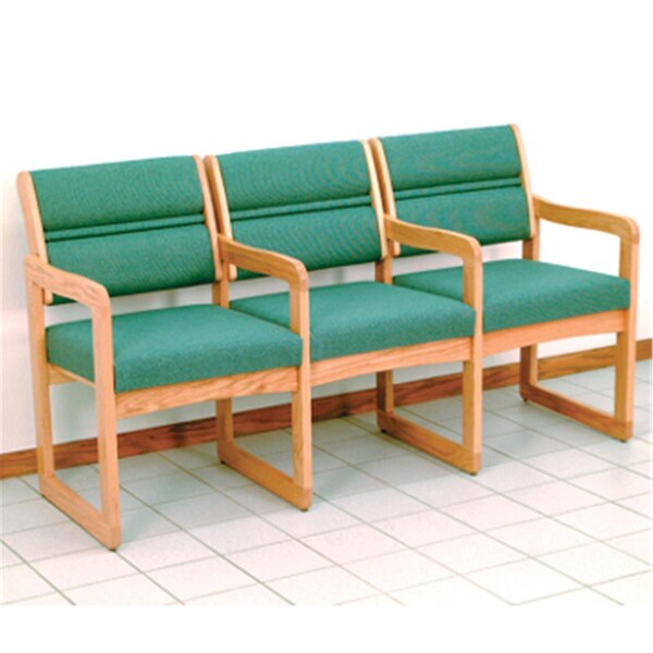 Wooden Mallet Valley Three Seat Chair with Center Arms in Light Oak - Foliage Green - DW1-3LOFG