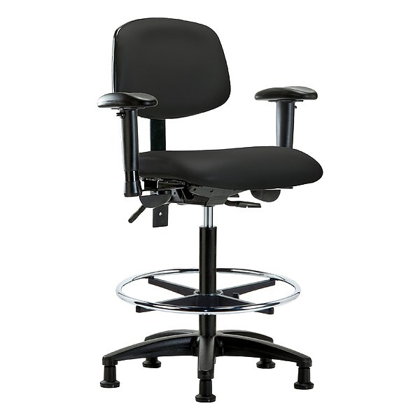 Zoro Select High Bench Chair Ergonomic Chair, Adjustable Arms, 25" to 34-1/2" Height, Vinyl, Black - BR-VHBCH-RG-T1-A1-CF-RG-8540