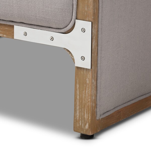 Baxton Studio Terina Grey-Beige Upholstered White Oak Armchair with Metal Accents - 156-9491