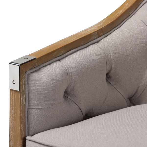 Baxton Studio Terina Grey-Beige Upholstered White Oak Armchair with Metal Accents - 156-9491
