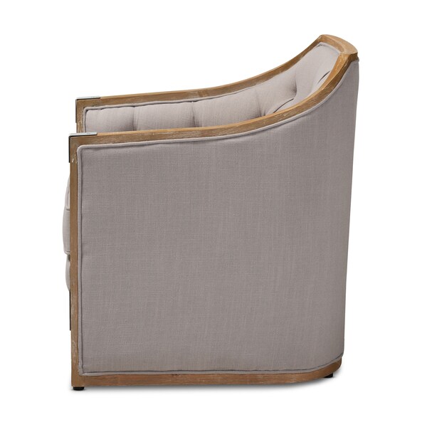 Baxton Studio Terina Grey-Beige Upholstered White Oak Armchair with Metal Accents - 156-9491