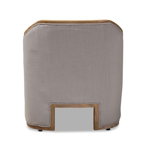 Baxton Studio Terina Grey-Beige Upholstered White Oak Armchair with Metal Accents - 156-9491