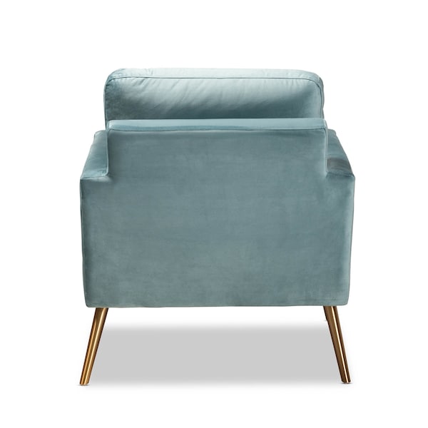 Baxton Studio Leland Glam and Luxe Light Blue Velvet Fabric and Gold Finished Armchair - 182-11447-ZORO