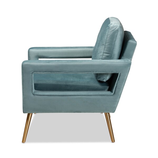 Baxton Studio Leland Glam and Luxe Light Blue Velvet Fabric and Gold Finished Armchair - 182-11447-ZORO