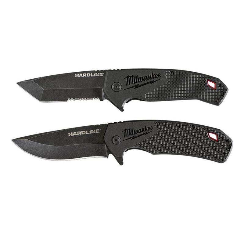 Milwaukee 3 in. Hardline D2 Steel Serrated Blade Pocket Folding Knife& 3.5 in. Hardline D2 Steel Smooth Blade Pocket Folding Knife - 48-22-1998-48-22-1999