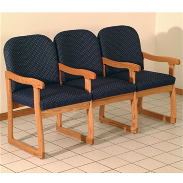 Wooden Mallet Prairie Three Seat Chair with Center Arms in Medium Oak - Arch Blue - DW7-3MOAB