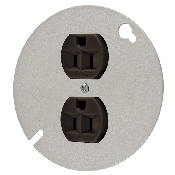 Hubbell Wiring Device-Kellems Straight Blade Devices, Receptacles, Duplex, Industrial Grade, 2-Pole 3-Wire Grounding, 15A 125V, 5-15R, Brown, Single Pack, Mounted to 4" Round Cover - HBL5253
