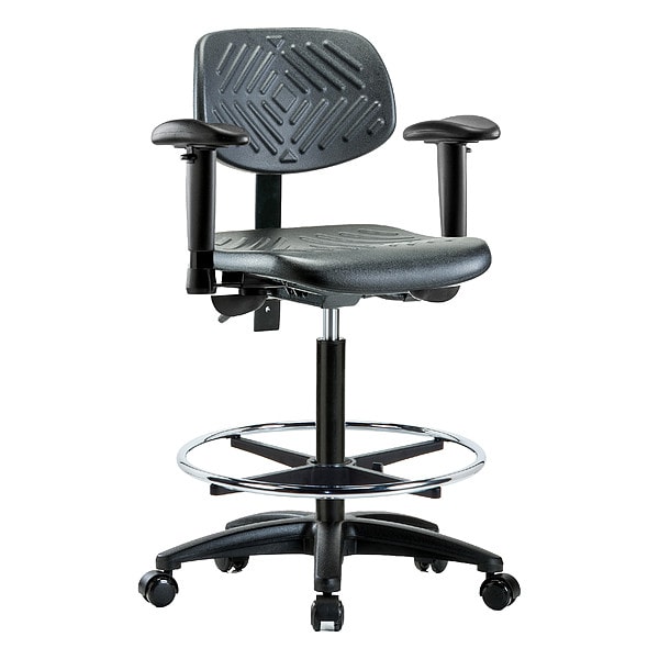 Zoro Select High Bench Chair Ergonomic Chair, Adjustable Arms, 23-1/4" to 33-1/4" Height, Polyurethane, Black - BR-PHBCH-RG-T0-A1-CF-RC-BLK