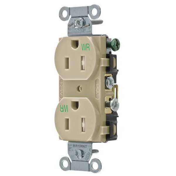 Zoro Select Receptacle, 15 A Amps, 125V AC, Flush Mount, Standard Duplex Outlet, 5-15R, Ivory - CBRS15IWRTR