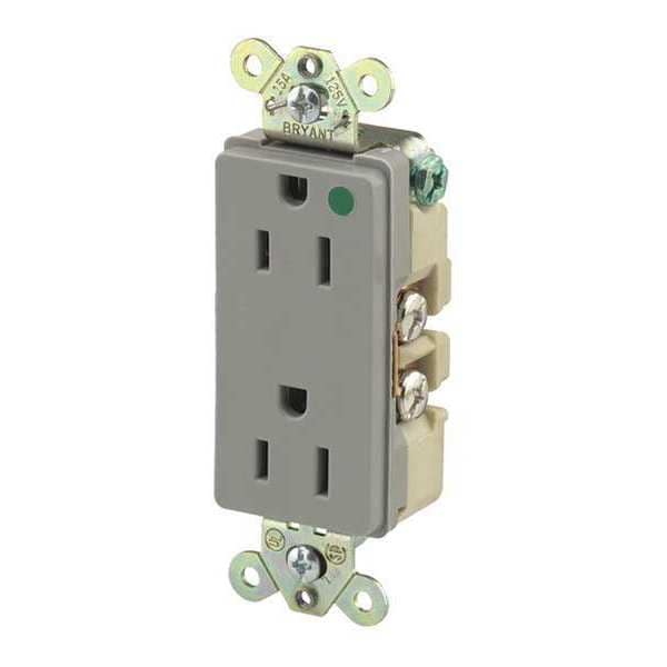 Zoro Select Receptacle, 15 A Amps, 125V AC, Flush Mount, Decorator Duplex Outlet, 5-15R, Gray - 9200GRY