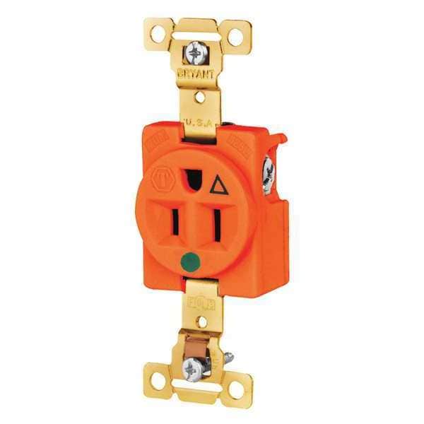 Zoro Select Receptacle, 15 A Amps, 125V AC, Flush Mount, Single Outlet, 5-15R, Orange - 8210IG