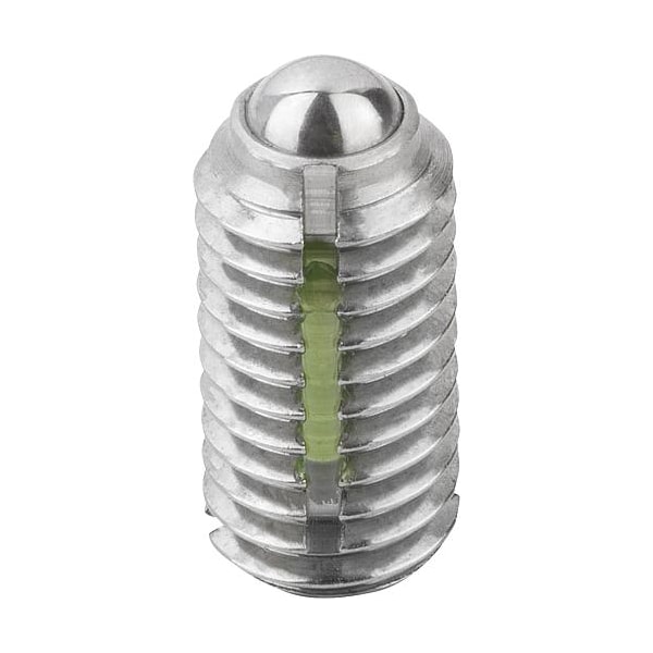 Kipp Spring Plunger Heavy Spring Force, Long-Lok D=1/4-28 L=14, Stainless Steel, Ball Stainless - K0322.2AJ
