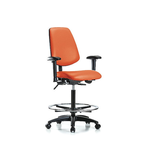Blue Ridge Ergonomics High Bench Chair Adjustable Arms, 26" to 35" Height, Vinyl, Orange Kist - BR-VHBCH-MB-RG-T1-A1-CF-RC-8613