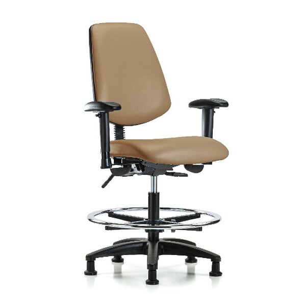 Blue Ridge Ergonomics Medium Bench Chair Adjustable Arms, 22" to 29" Height, Vinyl, Taupe - BR-VMBCH-MB-RG-T1-A1-CF-RG-8584