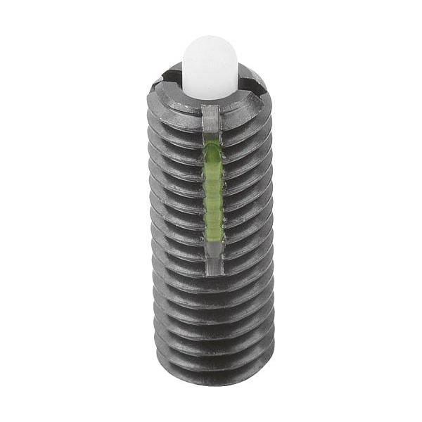 Kipp Spring Plunger Light Spring Force, Long-Lok D=M05 L=18, Steel, Comp: Pin POM Plastic - K0328.105